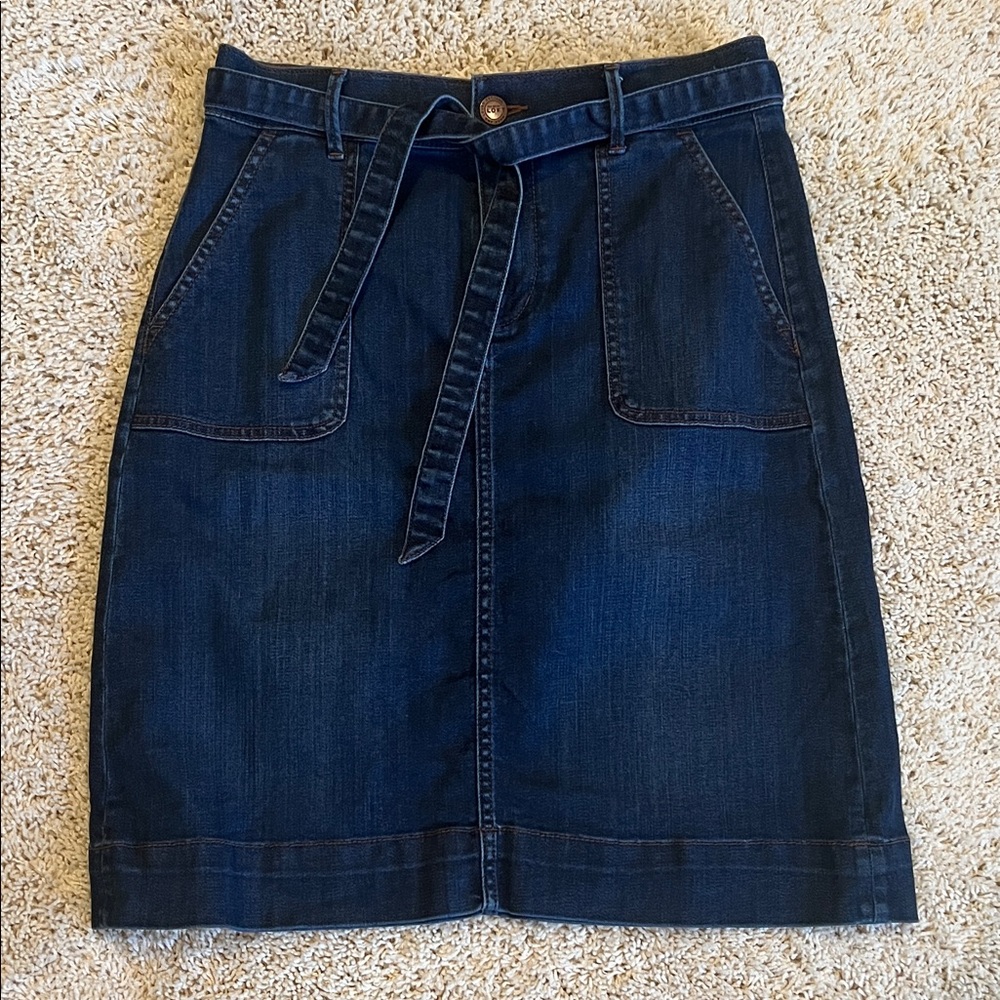 Loft Dark Blue Denim Skirt with Tie Belt
